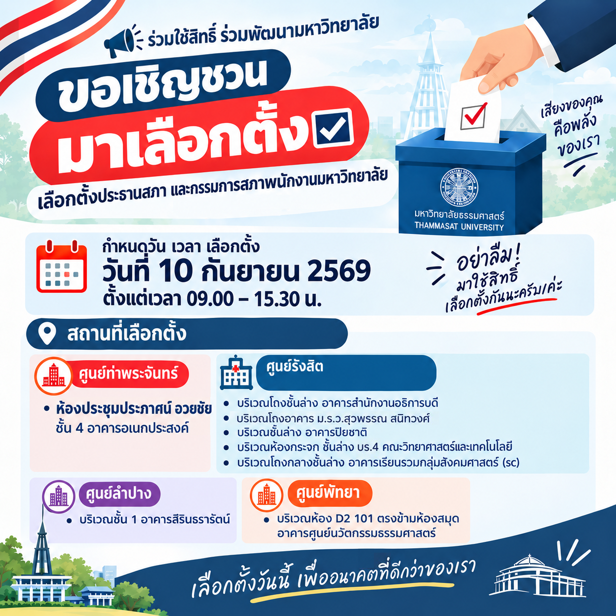 📢ขอเชิญชวนผู้มีสิทธิ์มาเลือกตั้งประธานสภาและกรรมการสภาพนักงานมหาวิทยาลัย ✅️❌️